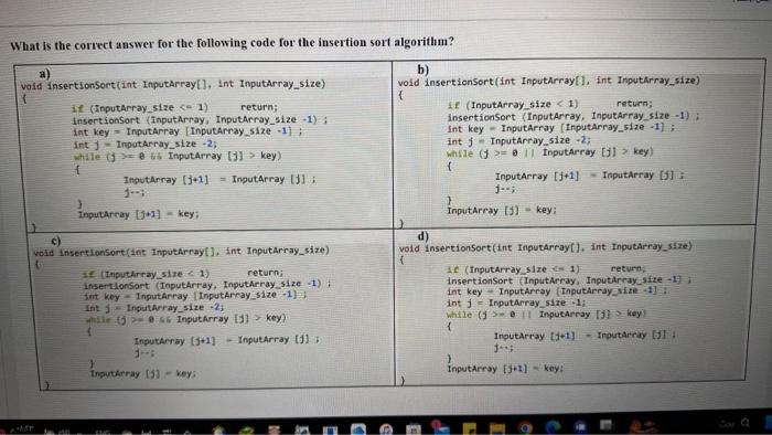 Solved What is the correct answer for the following code for | Chegg.com