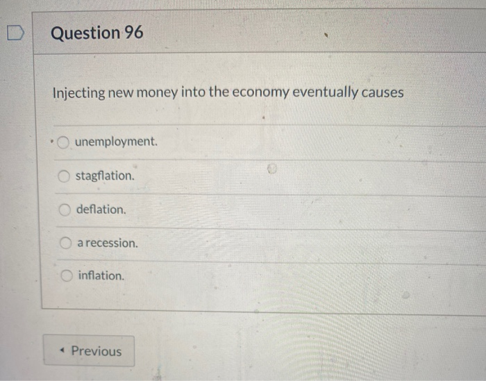 Solved Question 96 Injecting New Money Into The Economy 1294
