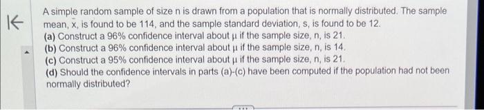Solved A simple random sample of size n is drawn from a | Chegg.com