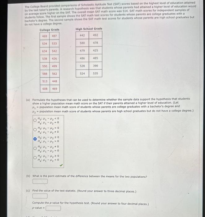 Answered: The College Board provided comparisons…