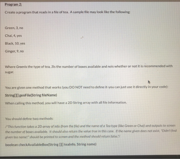 Solved Program 2: Create a program that reads in a file of | Chegg.com