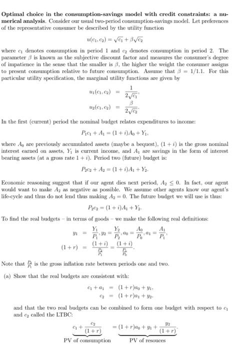 Optimal choice in the consumption-savings model with | Chegg.com