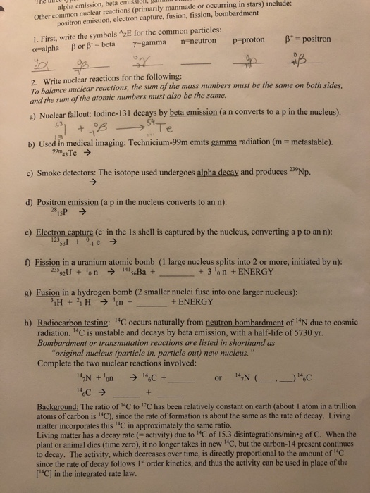 Solved Other Common Nuclear Reactions Primarily Manmade Chegg Com