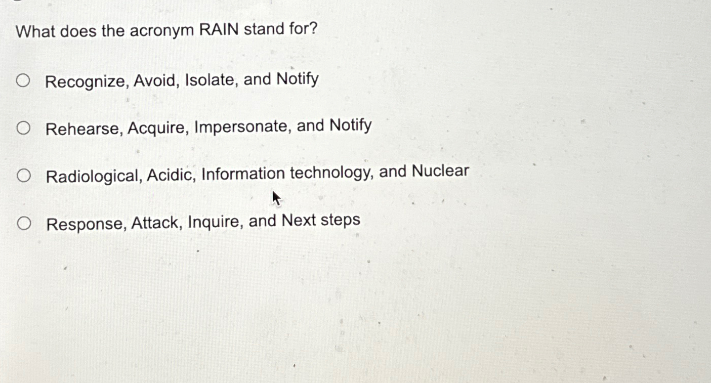 Solved What does the acronym RAIN stand for?Recognize,