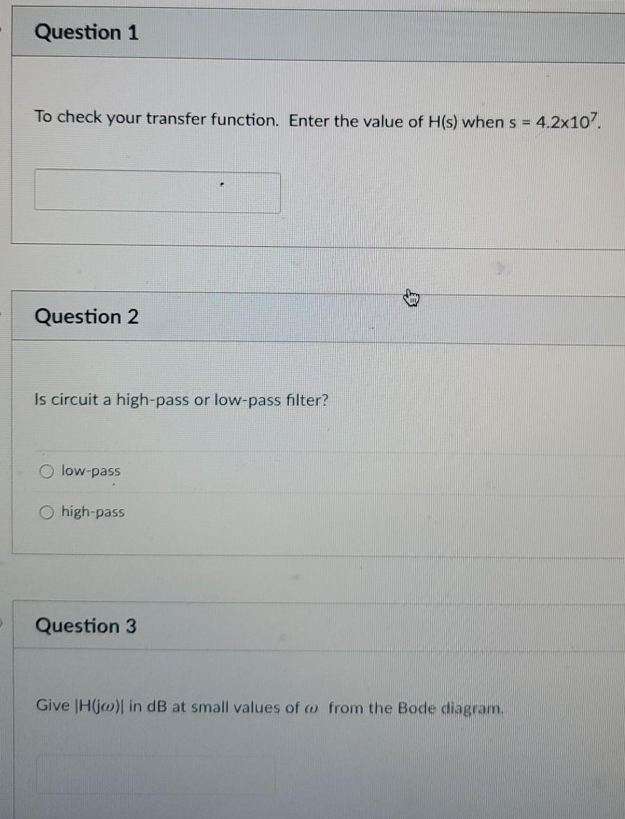 Solved Problem 1: For the circuit shown, find the transfer | Chegg.com