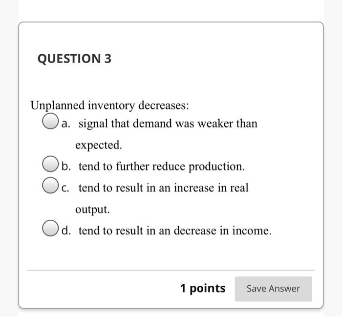 Solved QUESTION 3 Unplanned inventory decreases: a. signal | Chegg.com