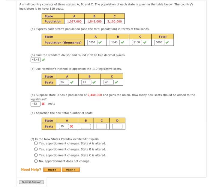 Solved A small country consists of three states: A, B, and | Chegg.com