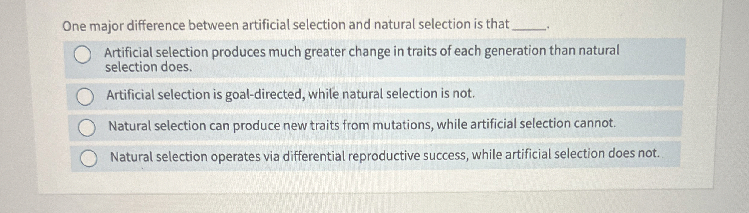 [Solved] One major difference between artificial selection