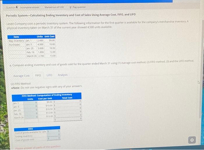 Solved Periodic SystemCalculating Ending inventory and Cost