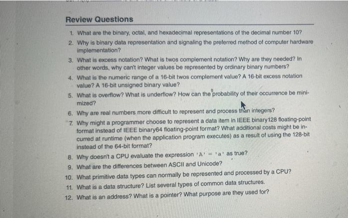 Solved Review Questions 1. What Are The Binary, Octal, And | Chegg.com