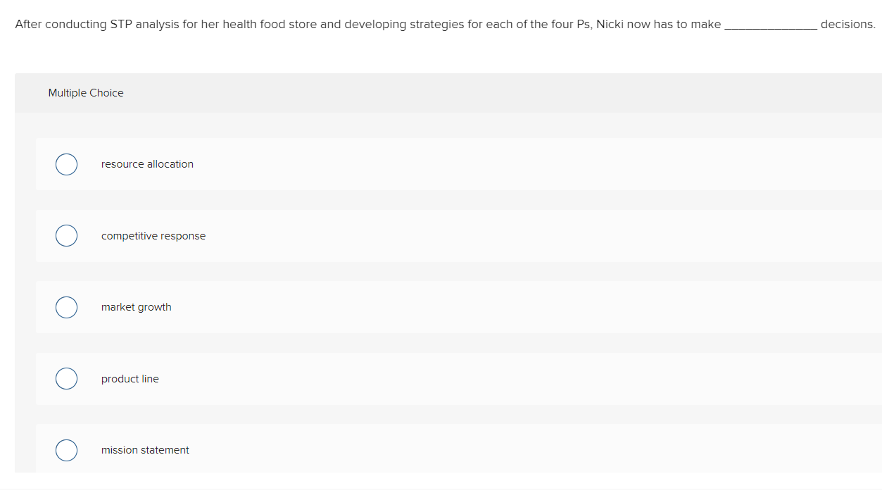 Stp Study Questions Solved After conducting STP analysis for her health food | Chegg.com