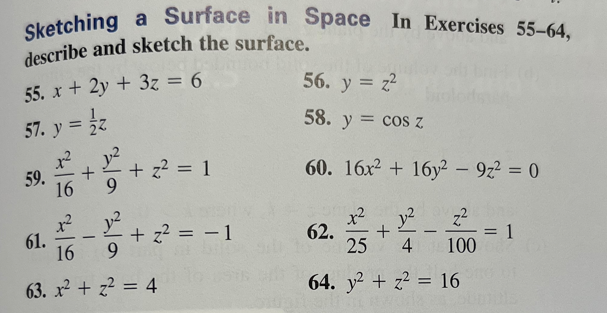 Solved Sketching a Surface in Space In Exercises 55-64, | Chegg.com