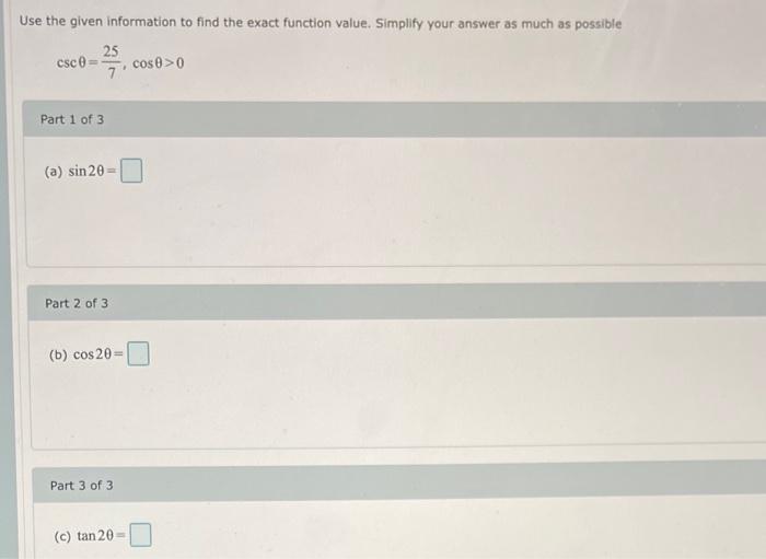 Solved Use the given information to find the exact function | Chegg.com