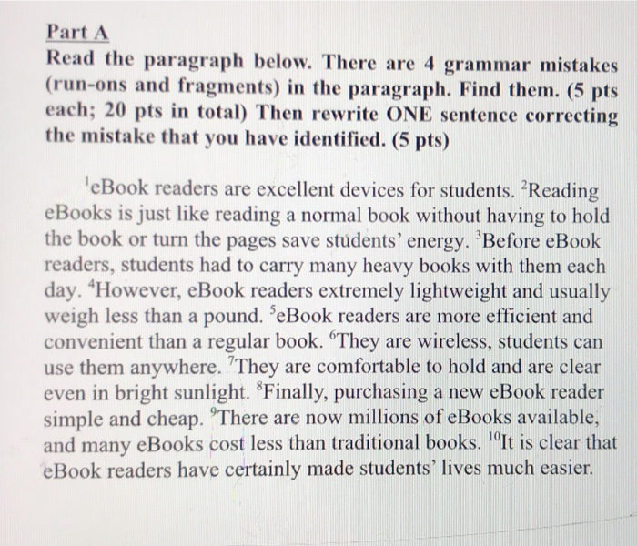 Solved Part A Read The Paragraph Below. There Are 4 Grammar | Chegg.com