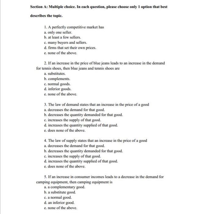 Solved Section A: Multiple choice. In each question, please | Chegg.com