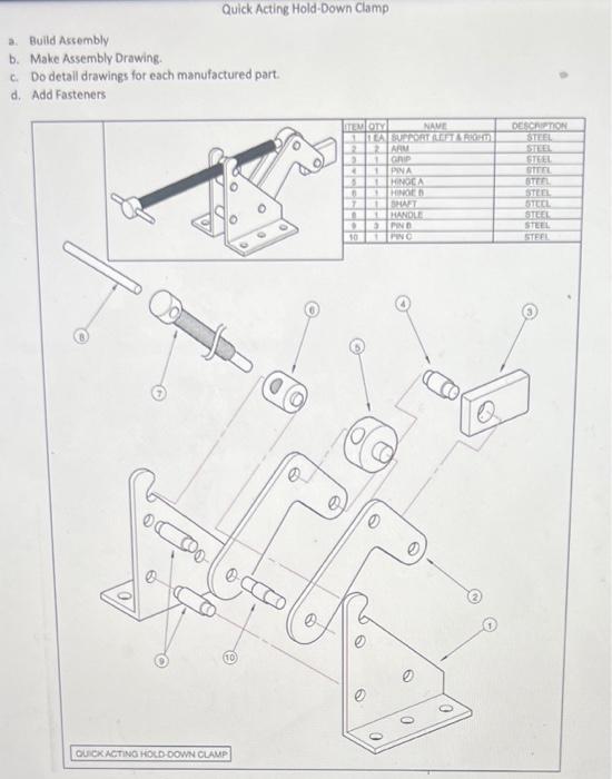 Quick Acting HoldDown Clamp a Build Assembly b.