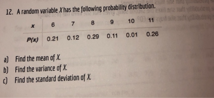 Solved 12. A random variable X has the following probability | Chegg.com