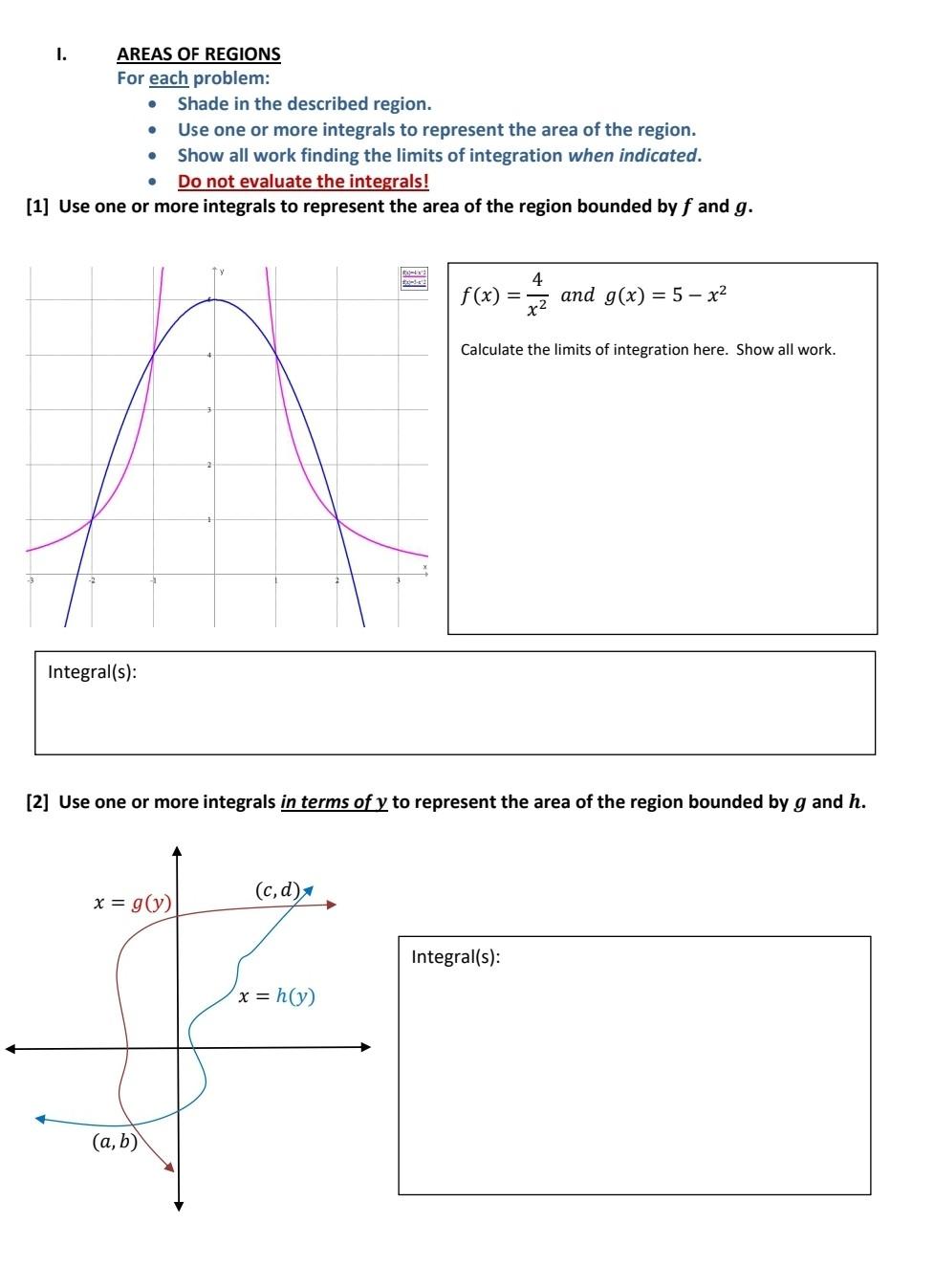 Solved 1. AREAS OF REGIONS For each problem: Shade in the | Chegg.com