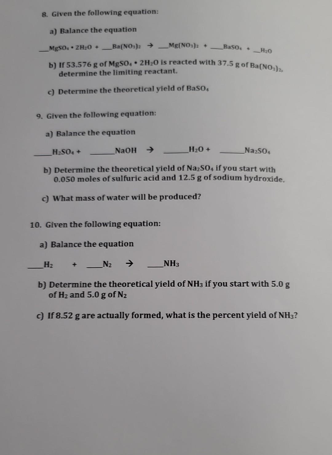 Solved 5. Given the following equation: a) Balance the | Chegg.com