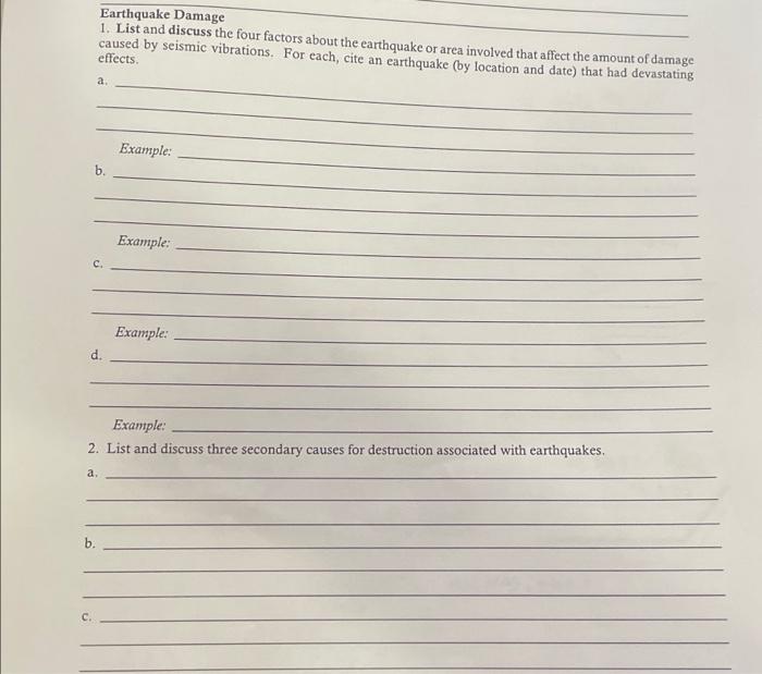 Solved Earthquake Damage 1. List and discuss the four | Chegg.com