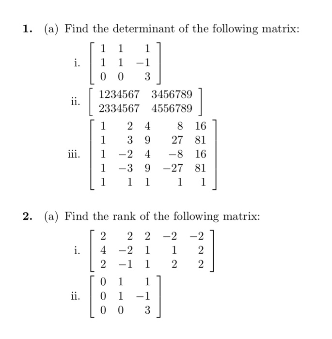 how to find rank of matrix by determinant method