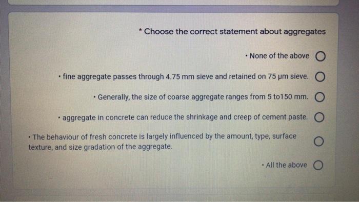 Solved * Choose the correct statement about aggregates • | Chegg.com