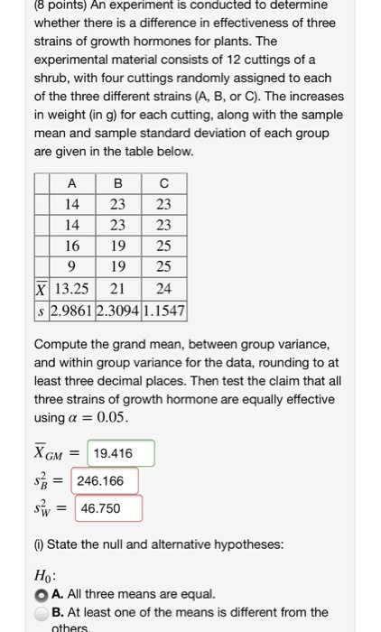 Solved (8 points) An experiment is conducted to determine | Chegg.com