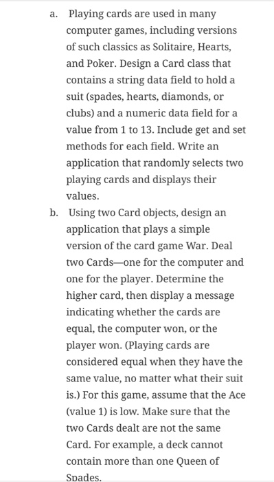In A Certain Computer Card Game Solved a. Playing cards are used in many computer games, | Chegg.com