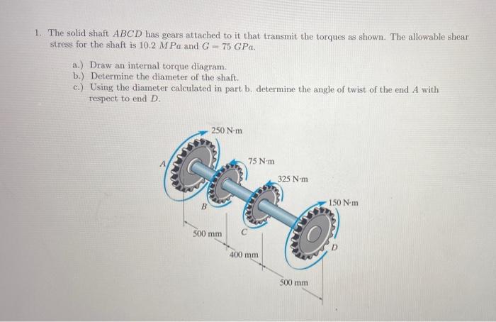 Solved 1. The solid shaft ABCD has gears attached to it that | Chegg.com