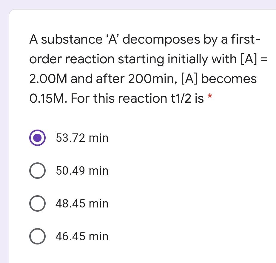 Solved A Substance A Decomposes By A First Order Reaction Chegg Com