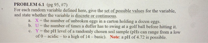 Solved PROBLEM 6.1 (pg 95, #7) For each random variable | Chegg.com