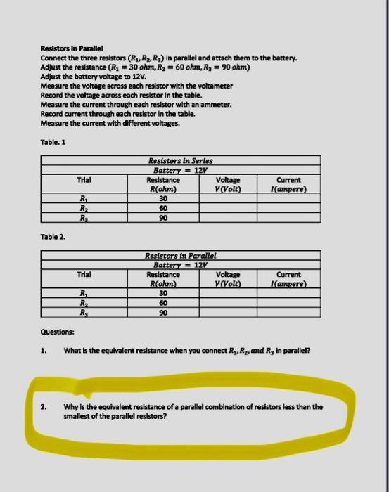 Solved Lab Series and Parallel Circuit Lab goal 1.To