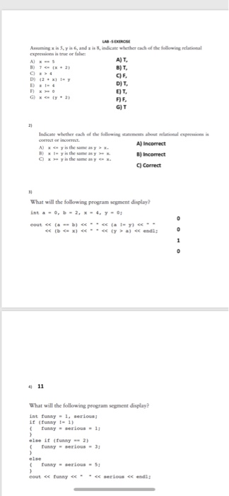 LAB-SEXERCISE Asuming is Sy 6, and is indicate whether each of the following relational express or fale: AT B)T CF. DT E)T, F
