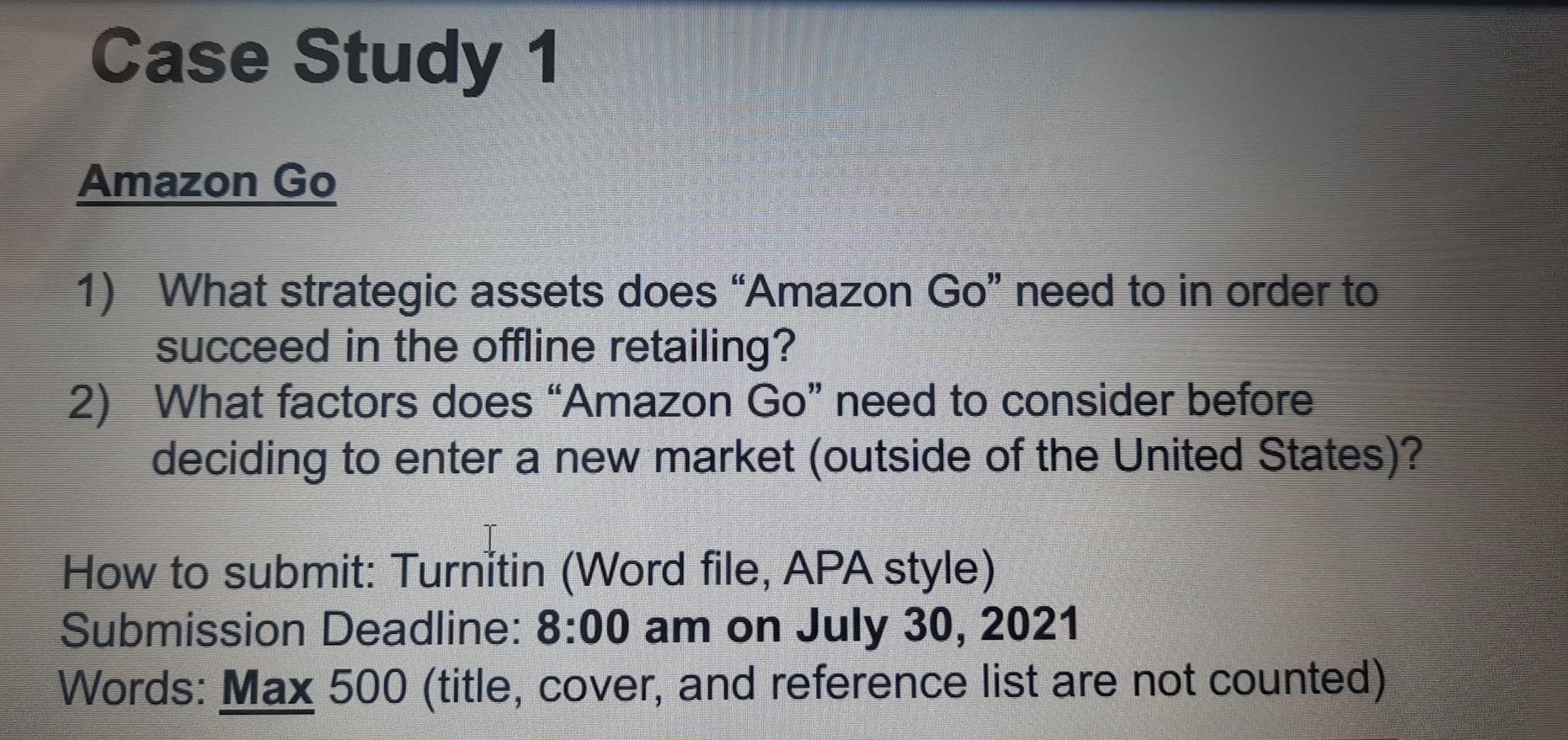 Solved Case Study 1 Amazon Go 1) What strategic assets does | Chegg.com