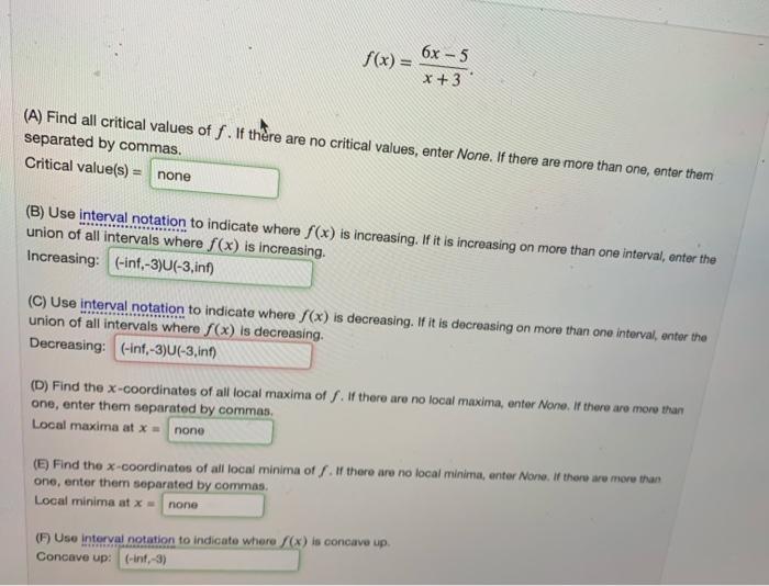 Solved Fx 6x 5 X 3 A Find All Critical Values Of F 0225