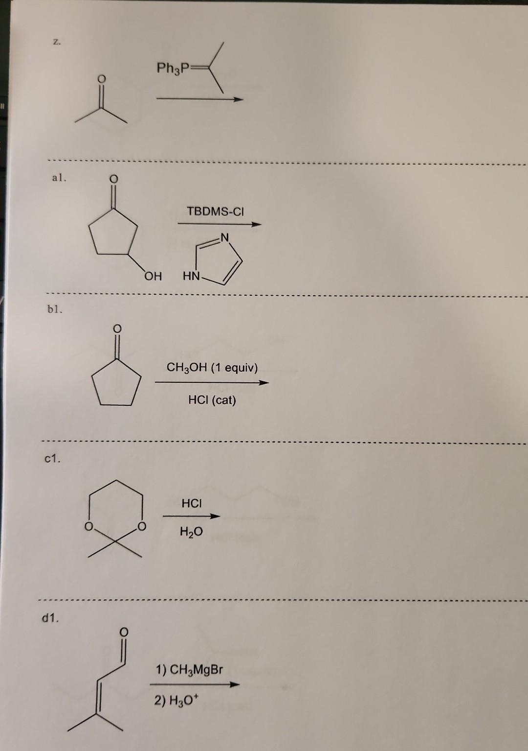 Solved Z. a1. b1. c1. d1. 1) CH3MgBr 2) H3O+ | Chegg.com