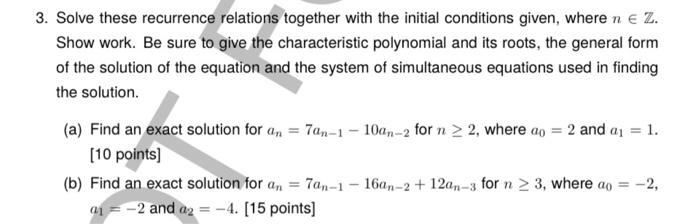Solved 3. Solve these recurrence relations together with the | Chegg.com