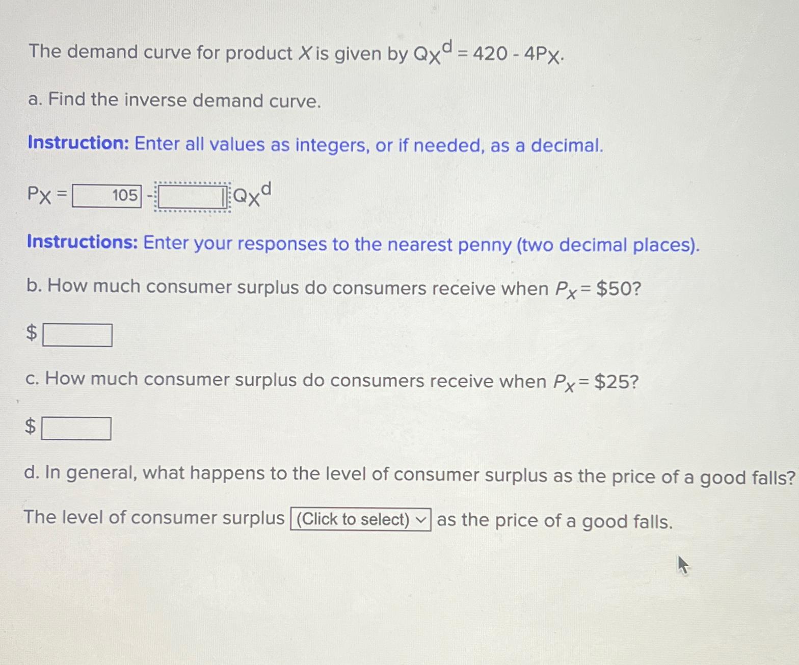 Solved The demand curve for product x ﻿is given by | Chegg.com