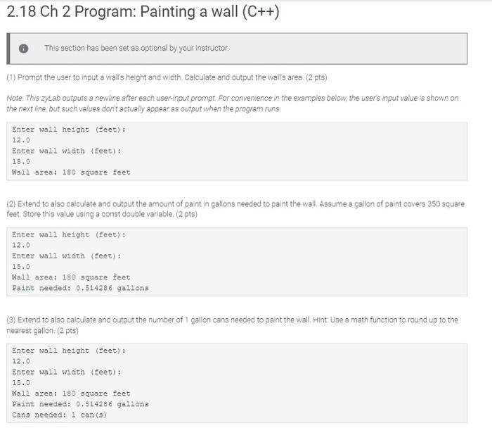 Solved 2.18 Ch 2 Program: Painting A Wall (c++) This Section 