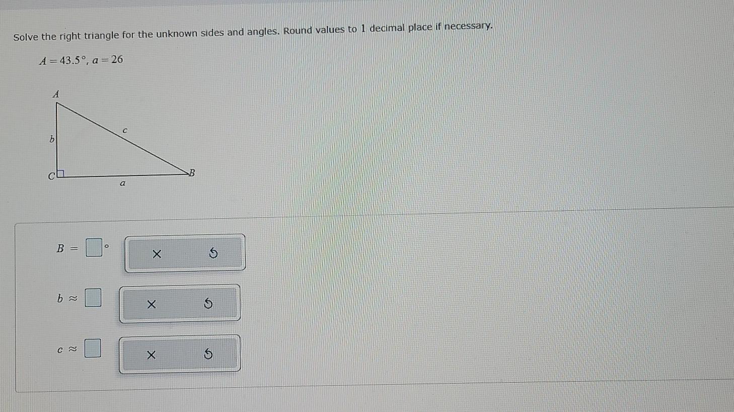 Solved Solve the right triangle for the unknown sides and | Chegg.com