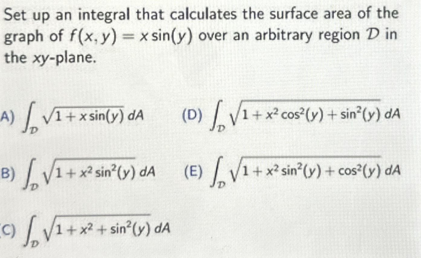 Solved Set up an integral that calculates the surface area | Chegg.com