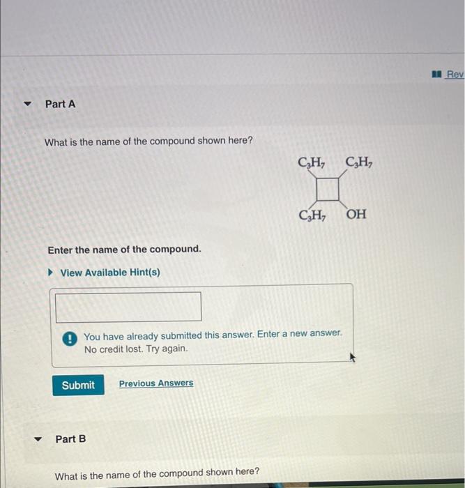 Solved What is the name of the compound shown here? Enter | Chegg.com