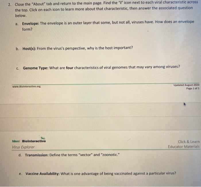 Virus Explorer Click \& Learn Student Worksheet