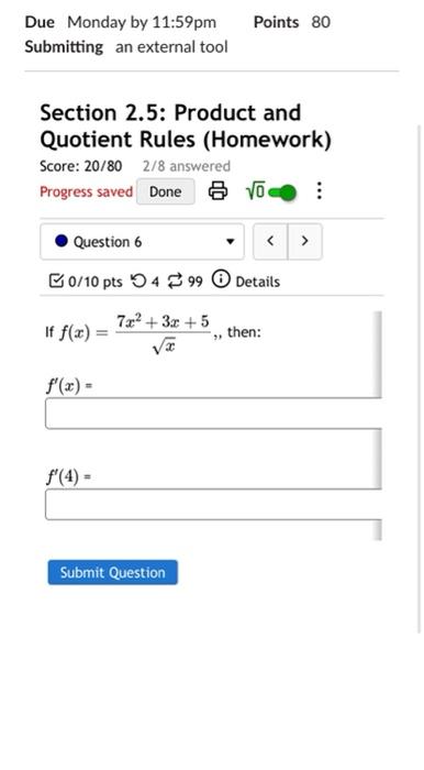 Solved Section 2.5: Product and Quotient Rules (Homework) | Chegg.com