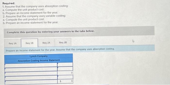 Solved Required 1 Assume That The Company Uses Absorption 1272