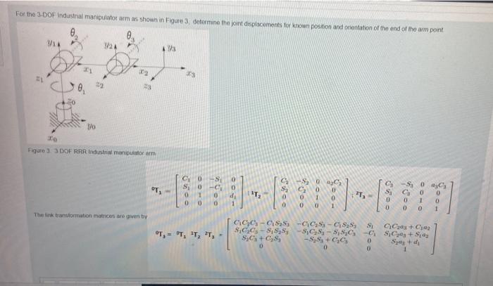 Solved For the 3-DOF industrial manipulatot arm as shown in | Chegg.com
