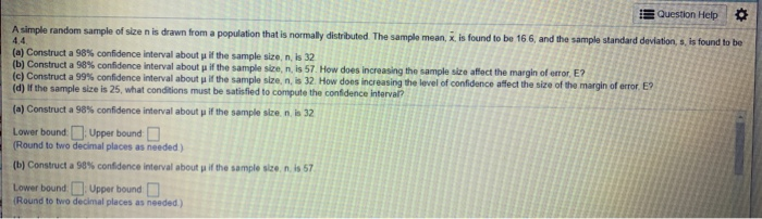 Solved B Question Help A simple random sample of size n is | Chegg.com