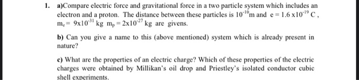 Solved 1. a)Compare electric force and gravitational force | Chegg.com