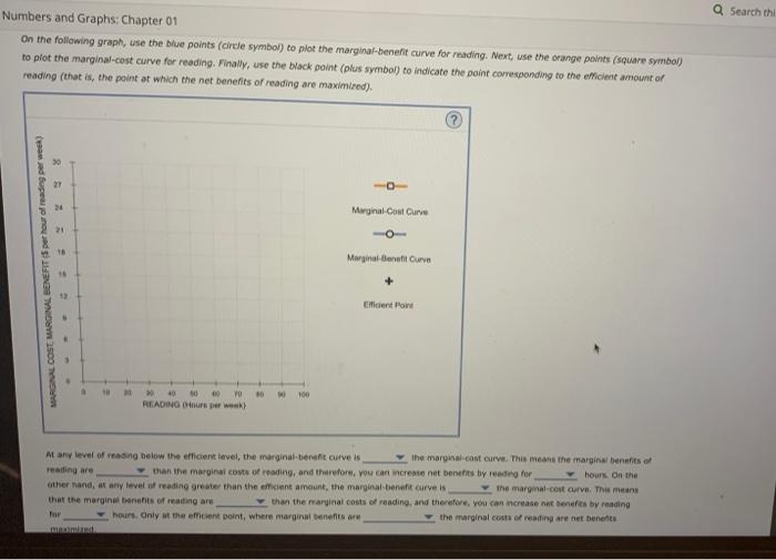 On the following graph, use the blue points (circle symbor) to plot the marginaf-benefit cunve for raading. Next, use the ora