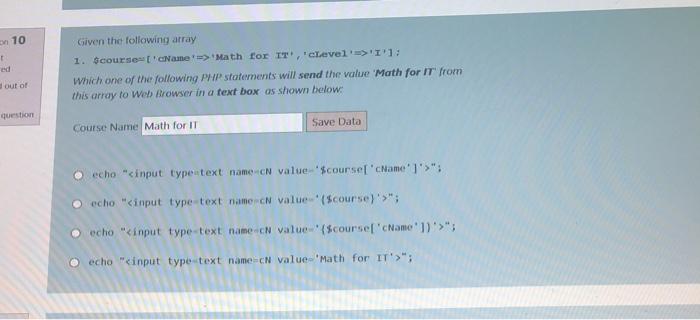 Solved on 10 ed Given the following array 1. course | Chegg.com